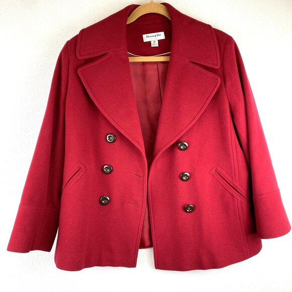 Vntg Preston & York 8P Red Wool-Blend Peacoat Double-Breasted Pocket Fully Lined - Picture 2 of 16